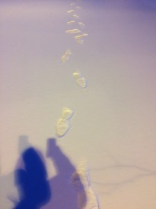 Foot prints in snow.